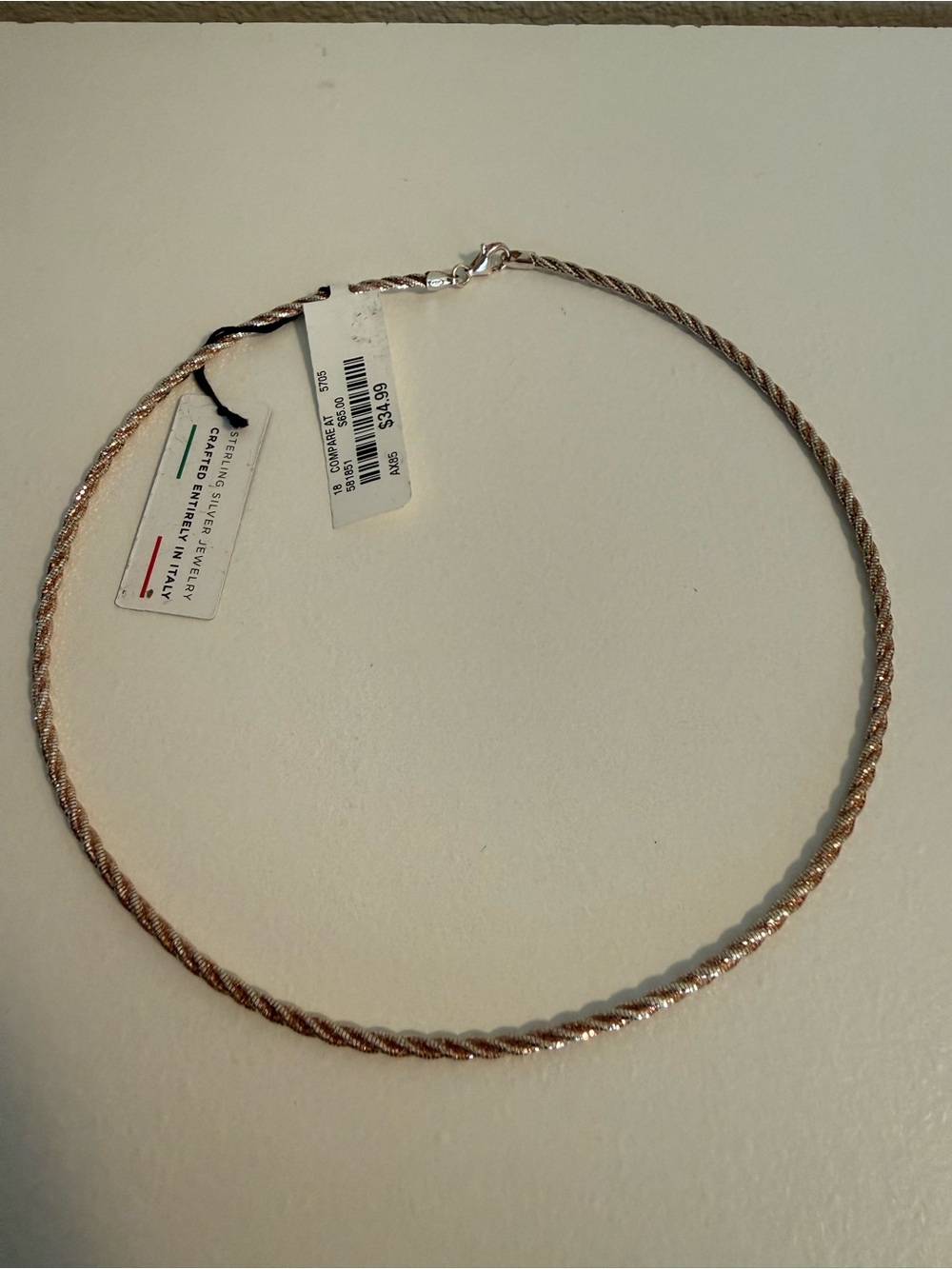 Sterling Twisted Rope Choker Necklace - Rose Gold Tone